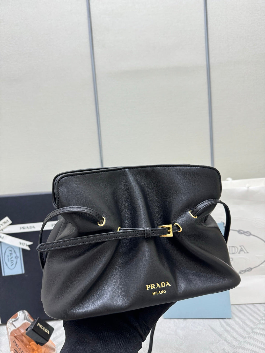 PRADA 25S SMALL BAG 25 IN BLACK CALFSKIN GOLD HARDWARE