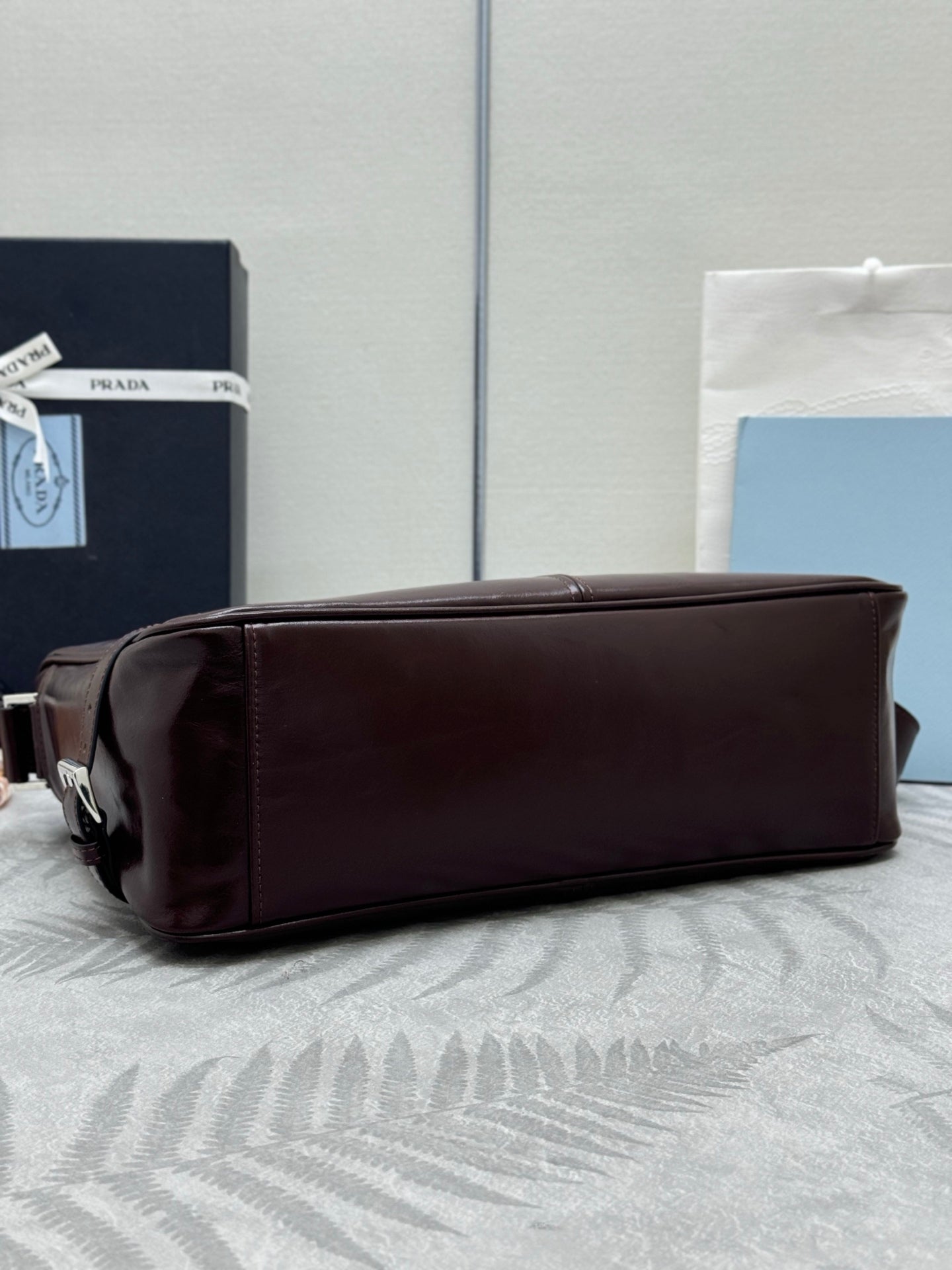 PRADA 25S SHOULDER BAG 35 IN RK BROWN CALFSKIN SILVER HARDWARE