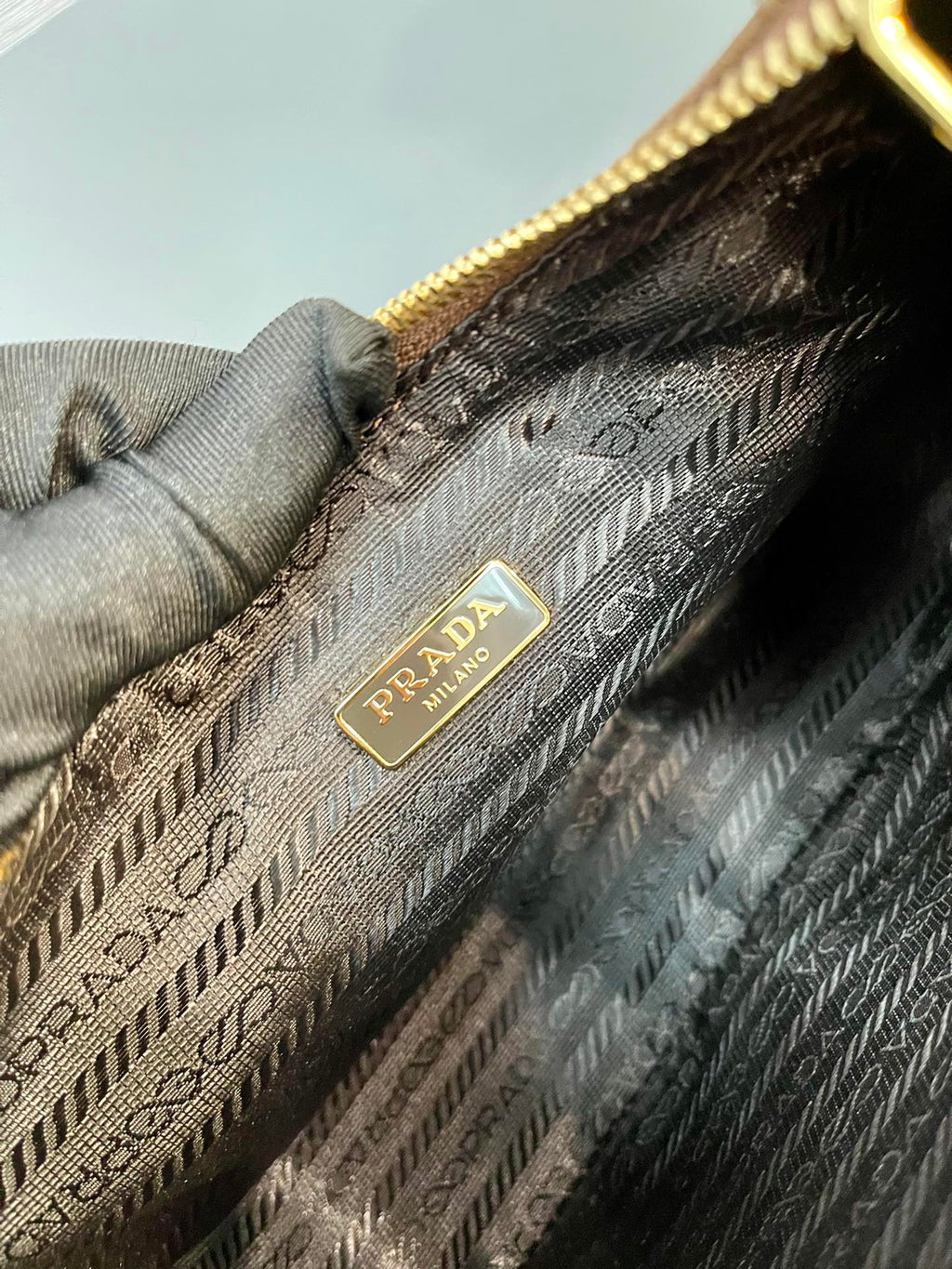 PRADA HOBO BAG 23 IN RUSSET BROWN SUEDE GOLD CHAIN