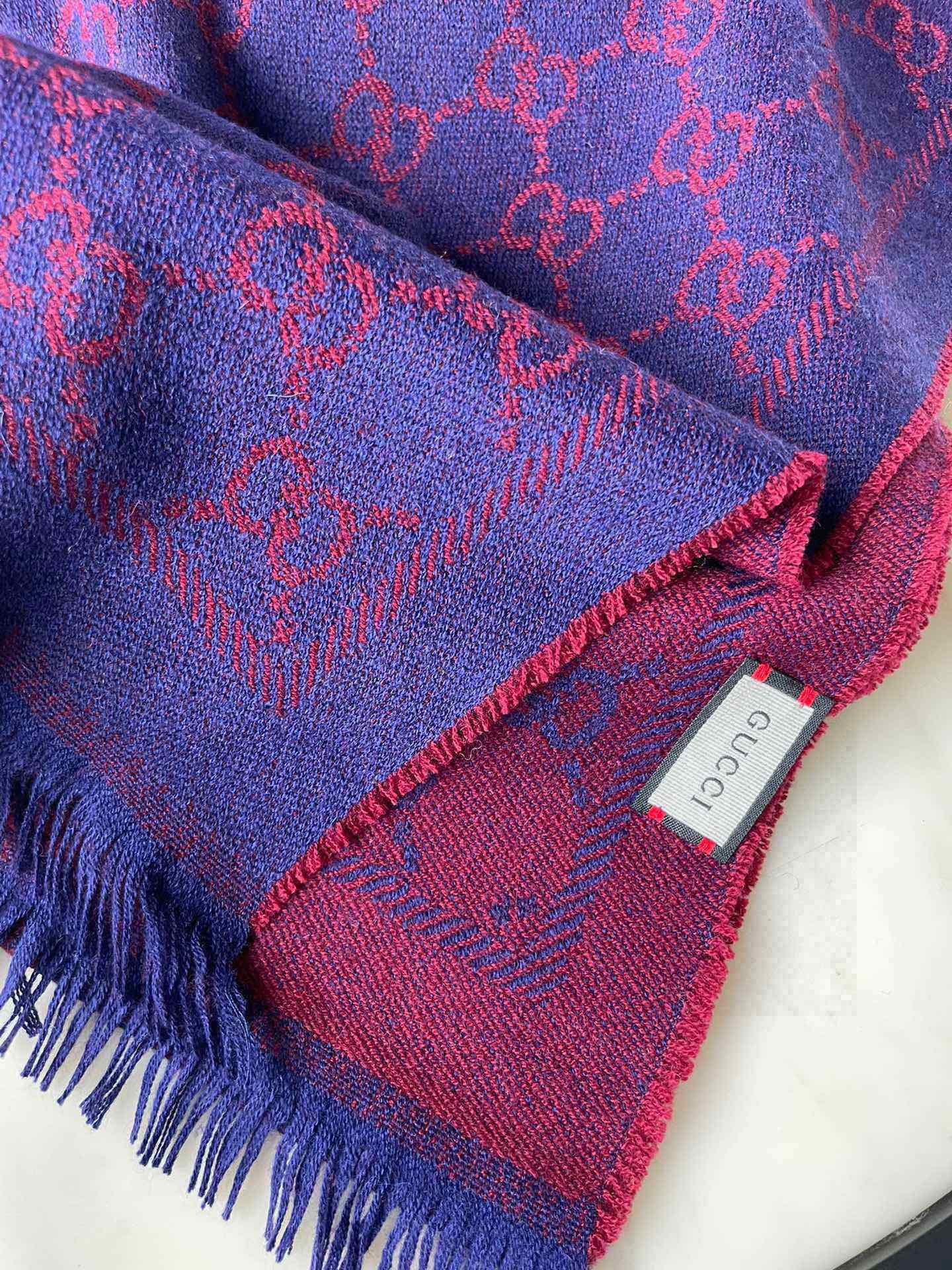 GUCCI SCARF 180 CM IN VIOLET PURPLE PATTERN MONOGRAM WOOL 407526